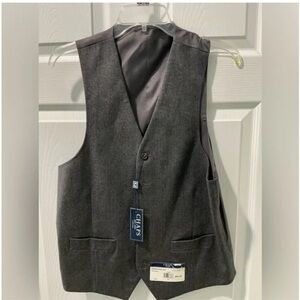 Chaps Gray Suit Vest Classic V-neck Formal 100% Wool
